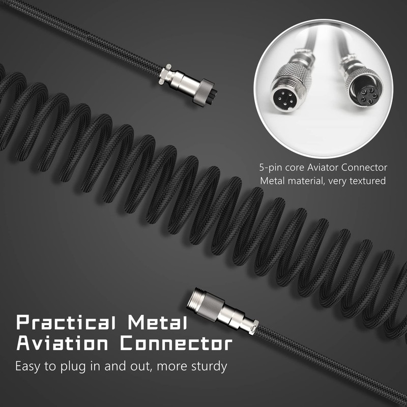 Coiled Keyboard Cable Detachable Aviator TypeC To USBA 5.9 Inch Black gallery