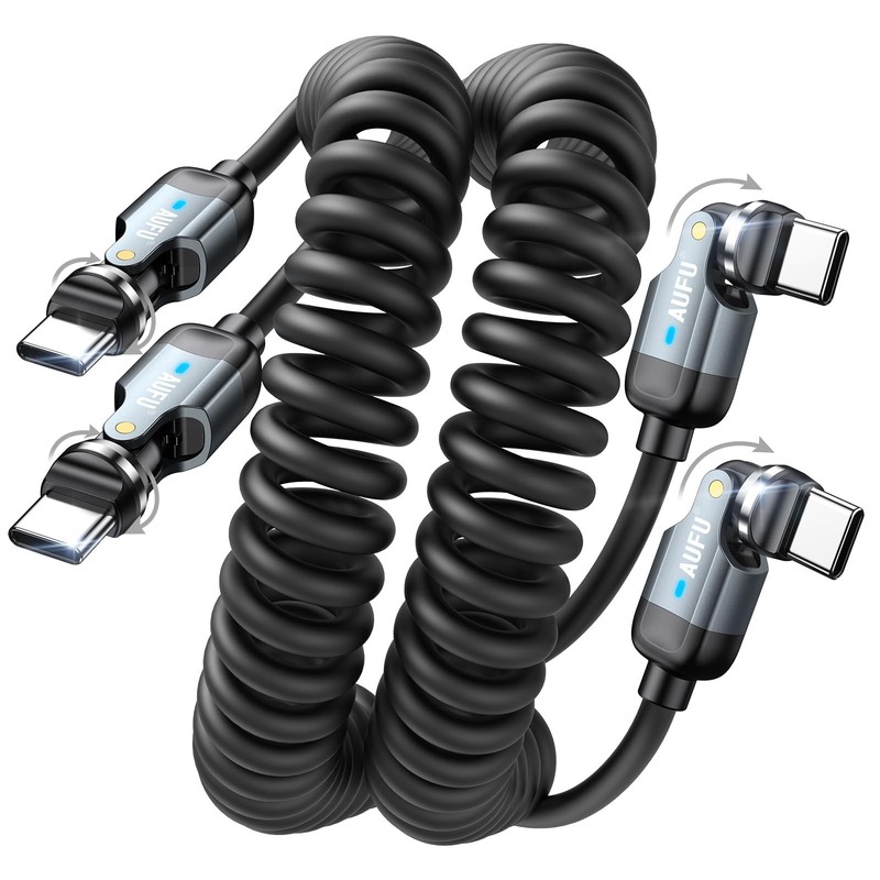 USB to USB Cable 3ft(2Pack), Double 180°+360° Rotation/Coiled USB Cable for C…