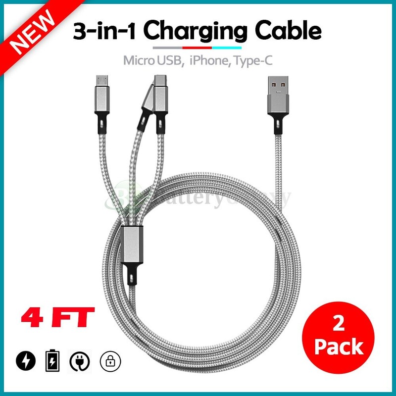 2X 3-in-1 Multi Charger Cable USB Charging for Samsung Galaxy S25/S25+/S25 Ultra