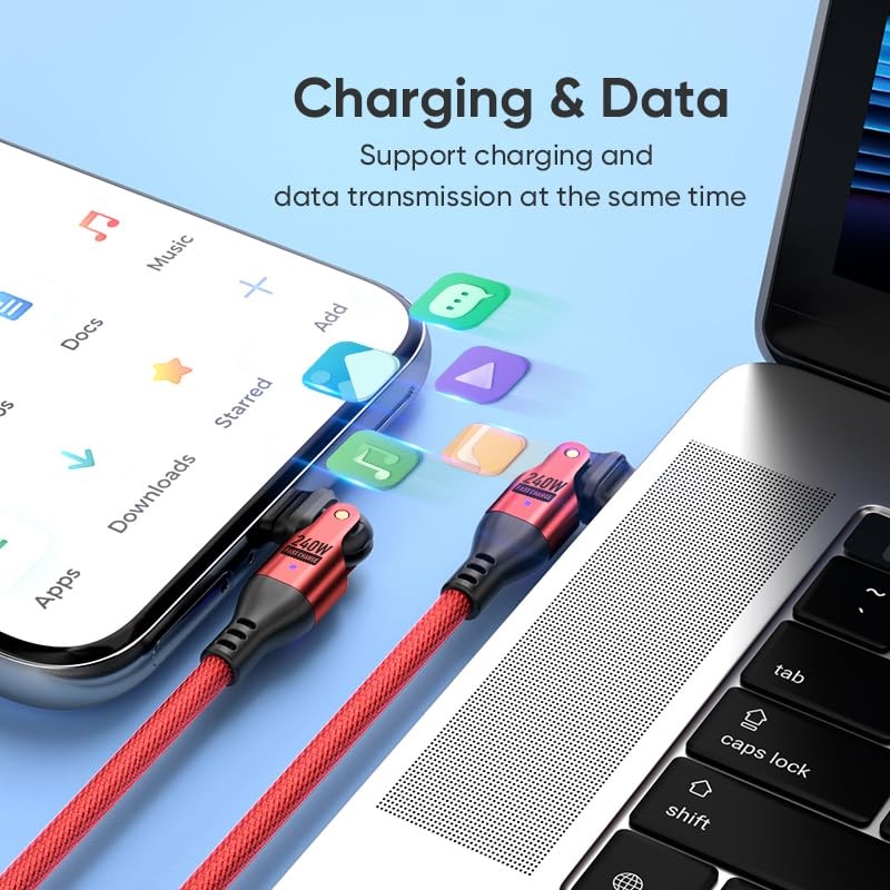 240W USB C to C Cable 3FT USBC Dual Head 180° 3FT*2, red gallery
