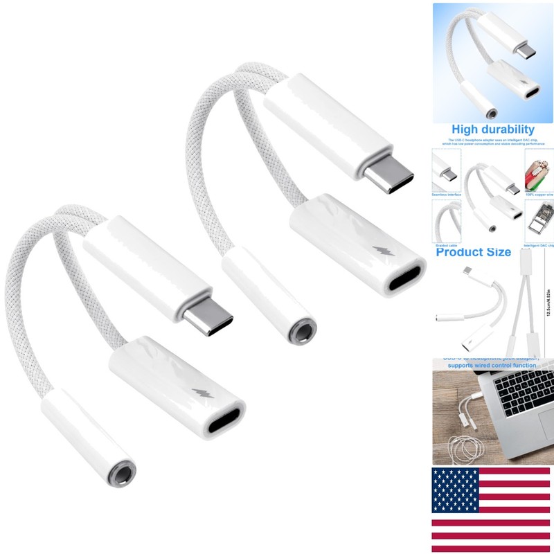 2-in-1 USB C to Headphone Jack Dongle with PD Fast Charging – 2pcs Included