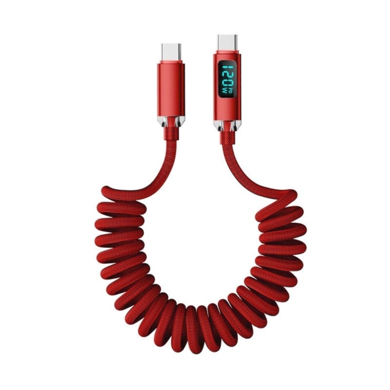Spring Loaded USB C Charging Cord 120W Highly speed Power Delivery Braided Cable gallery