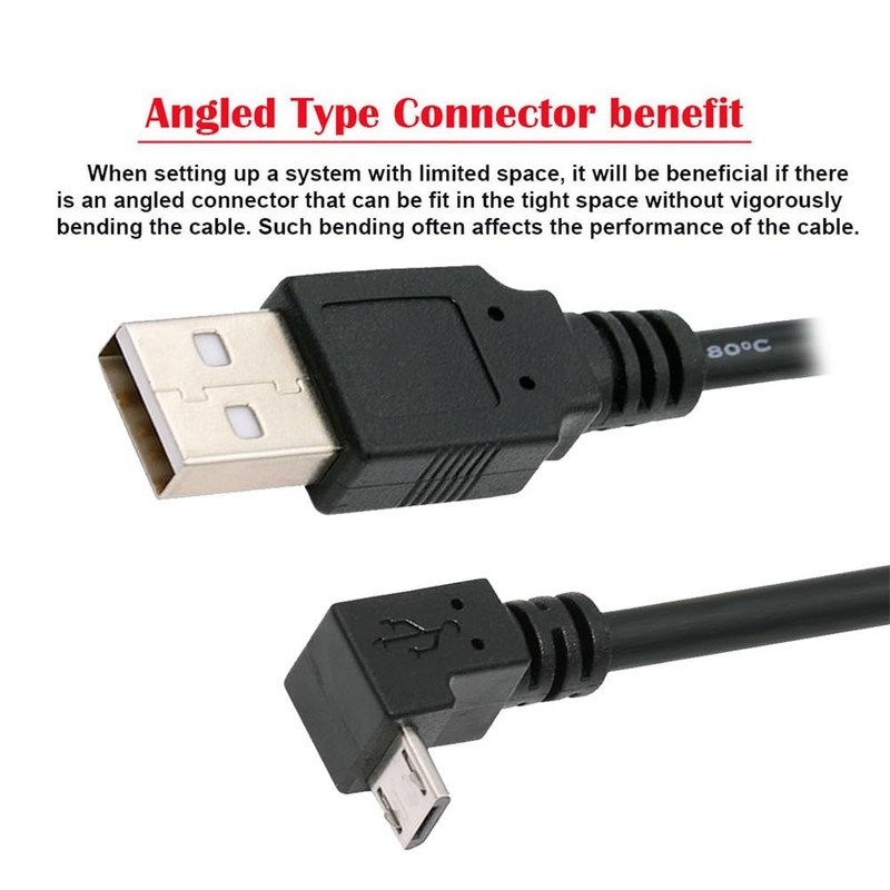 90° Down Angled Micro USB to USB A Data Charge Cable, 10cm, 480Mbps, 5Pin gallery