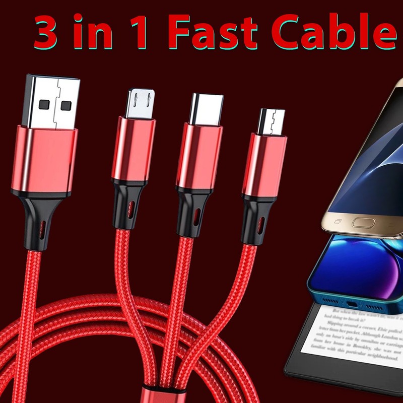 3in1 Fast Charging Cable USB C Micro USB 8 Pin Fast Charging Nylon Braided 1.2M gallery
