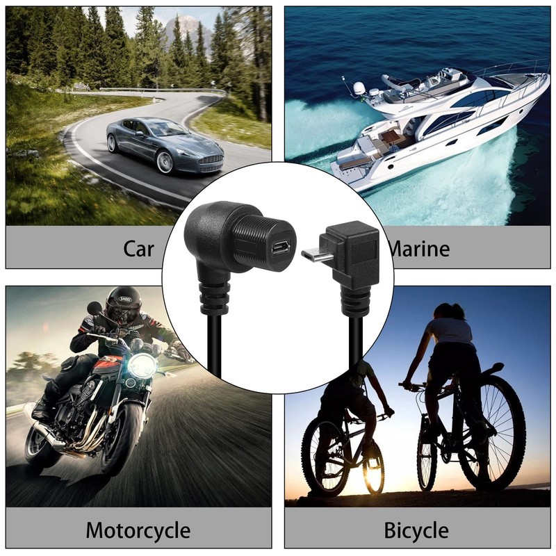 90° Micro USB Panel Flush Mount Waterproof Extension Cable Micro USB 5 Pin Ri... gallery