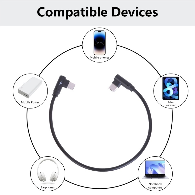40W Type C To USB C Cable 90 Degree Angled Fast Charging Type C Data Wire 30cm