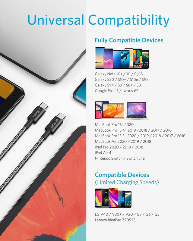 USB C to USB C Cable, Type-C Charging Cord Fast Charge(10Ft,100W), for Iphone 17 gallery