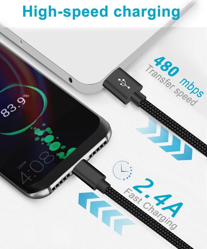 Short USB C Cable 1.5FT 3 Pack Type C Charger Braided 1.5 feet, Black gallery