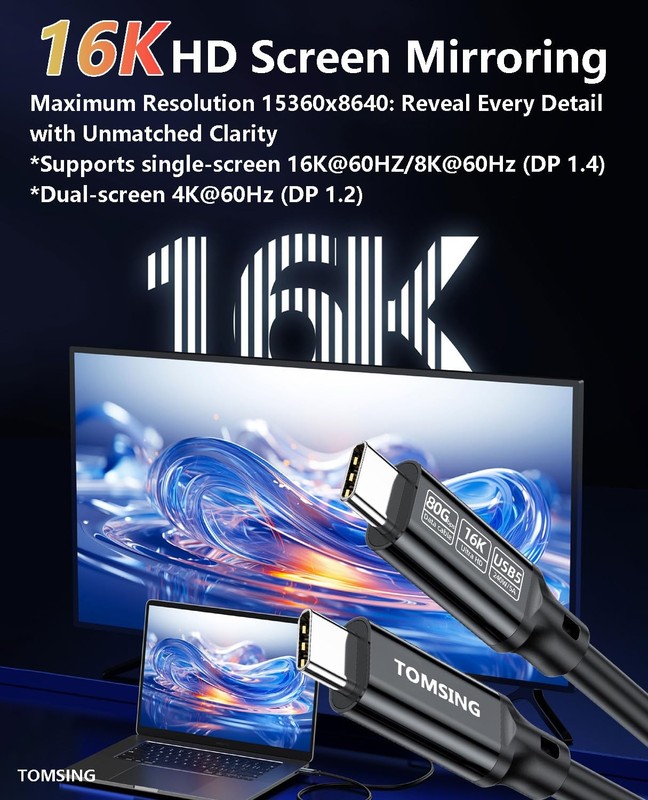 1.6 Ft 0.5m Black USB C To C 240W Fast Charge Cable 80Gbps 16K Nylon Braided gallery