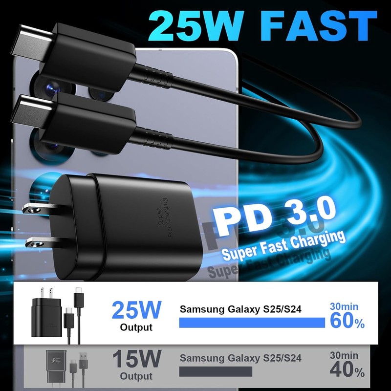 25w Type USB-C Super Fast Wall Charger+3FT Cable For Samsung Galaxy S20 S21 S22
