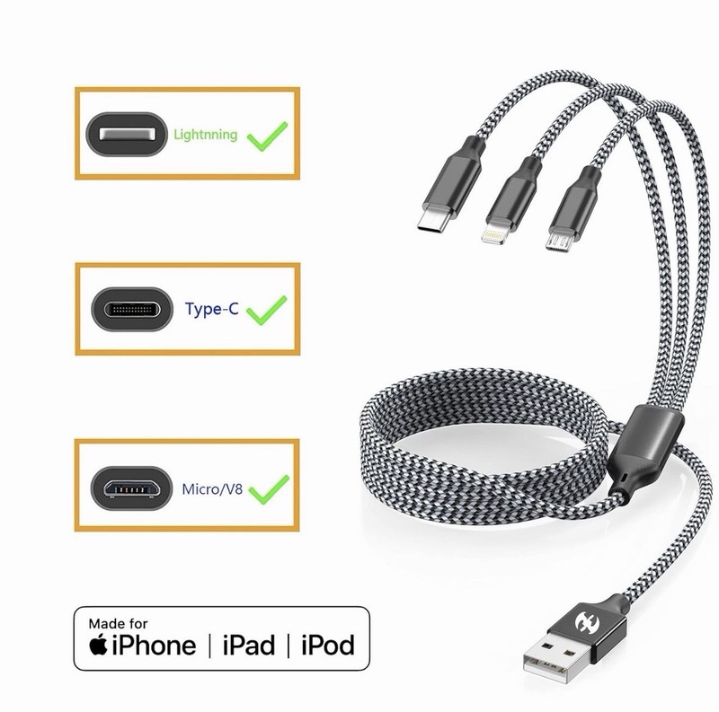Multi Charging Cable 6ft 2Pack 3 in 1 Charger Cord, Multiple Rapid Nylon Braided gallery