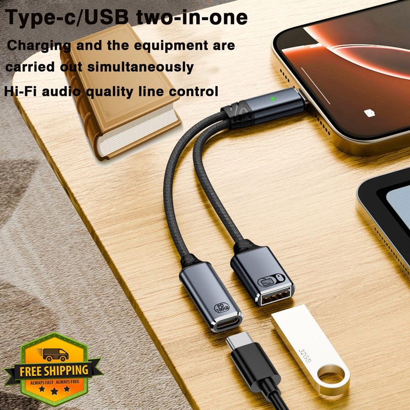 URANT 2-in-1 USB C OTG splitter gray gallery