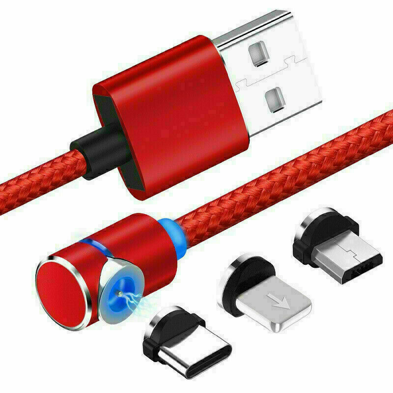 Fast Charging 3in1 L-Shape Absorption Cable Magnetic 90° Cable Charger - RED gallery