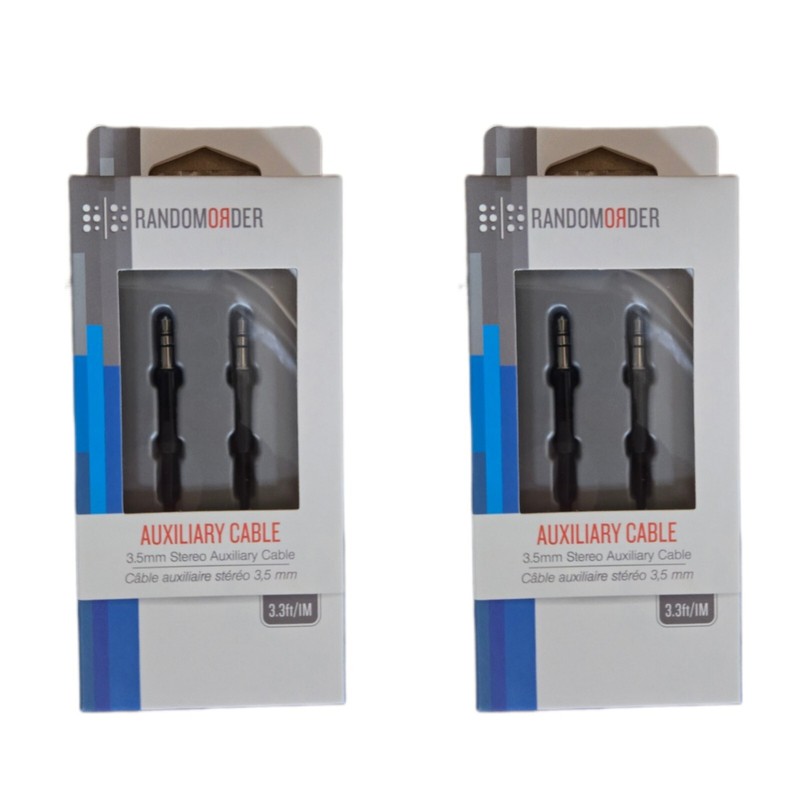 Lot of 2 AUX Audio Cable 3.5mm Black 3.3ft