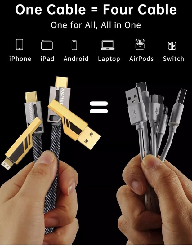 Lot Of 5-4 in 1 USB C Charging Cable 1.2m Type-C Nylon PD 65W 27W Fast gallery