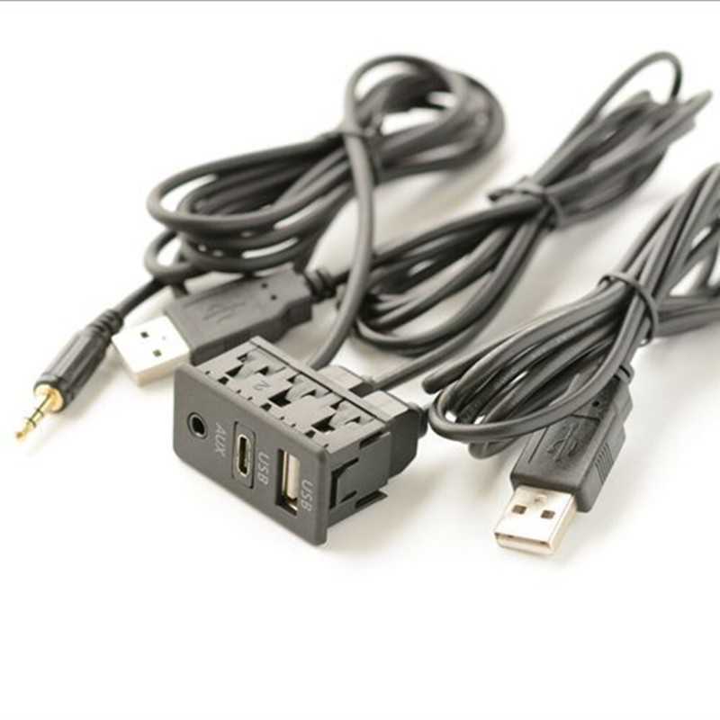 150CM USB Extension Cable Adapter Car Dash Flush Mount AUX Dual USB Port Panel