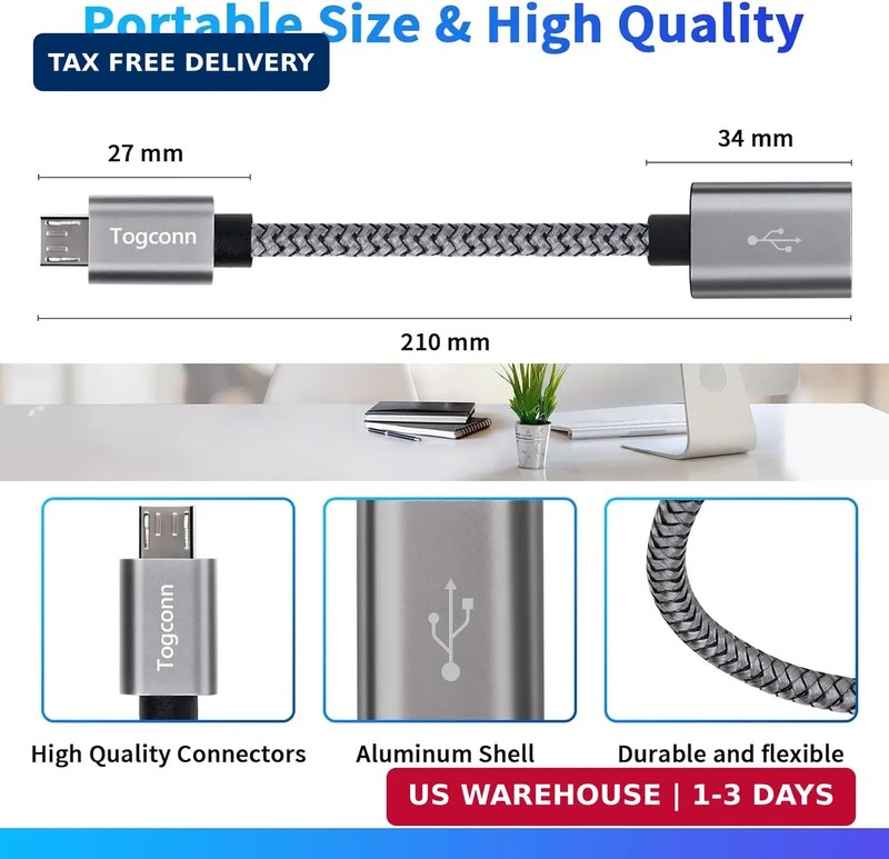 USB to Micro USB Adapter 2 Pack, Unidirectional Micro USB Male to USB Female 2.0 gallery