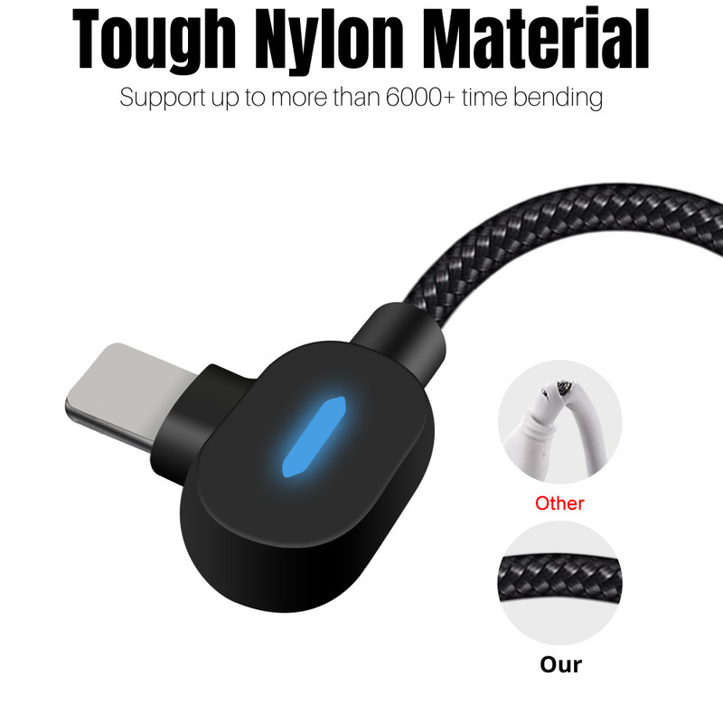 3 Pack 90 Degree Angle Elbow Data 3/6Ft USB Charging Cable For iPhone 13 12 11 8 gallery