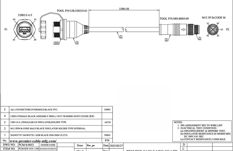 IP67 Industrial USB 3.0 Connection Cable USB A Female Socket to M12 5Pin B Co... gallery