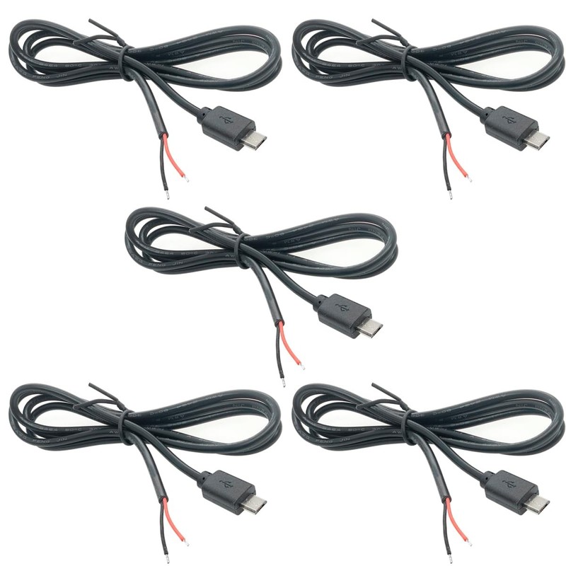 5 PCS 3.2Ft 22AWG Micro USB Male 2Pin Pigtail 3A 5V Bare Wire Extension Cable