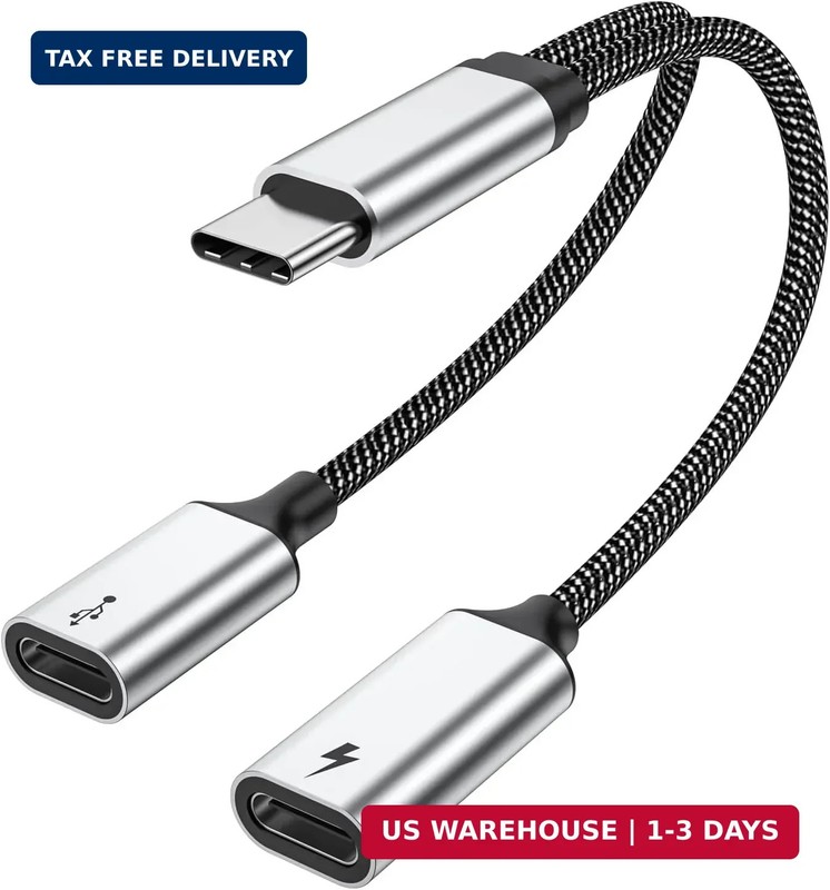 MOGOOD 60W USB C Splitter Cable, 2-in-1 USB-C Male to Dual USB-C Female Charge W