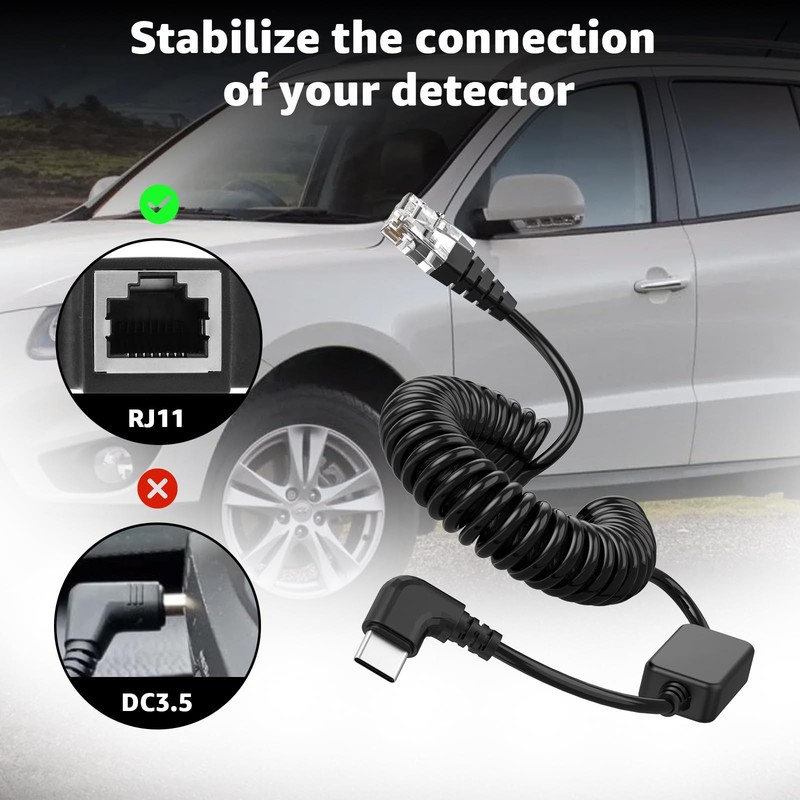 Coiled USB C to RJ11 Power Cord for Uniden Radar Detectors – Compatible with ... gallery