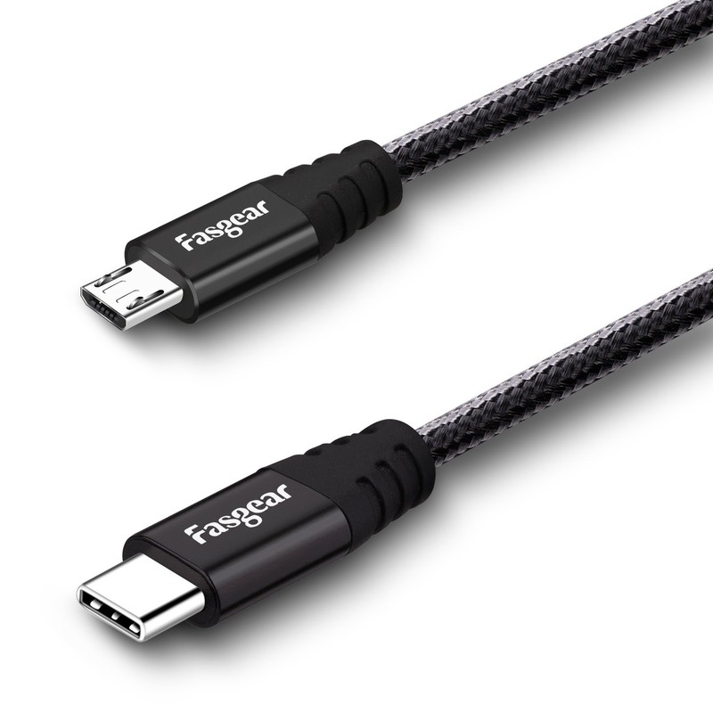 USB C to Micro USB Cable 1ft Nylon Braided Fast Charging 3A Black