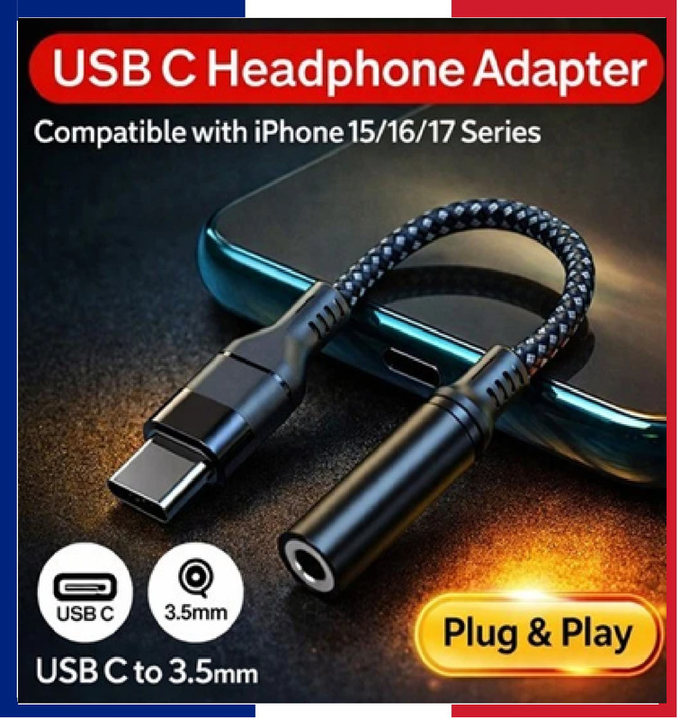 USB C to 3.5mm Headphone Jack Adapter AUX Stereo Cable For iPhone 17 16 Samsung