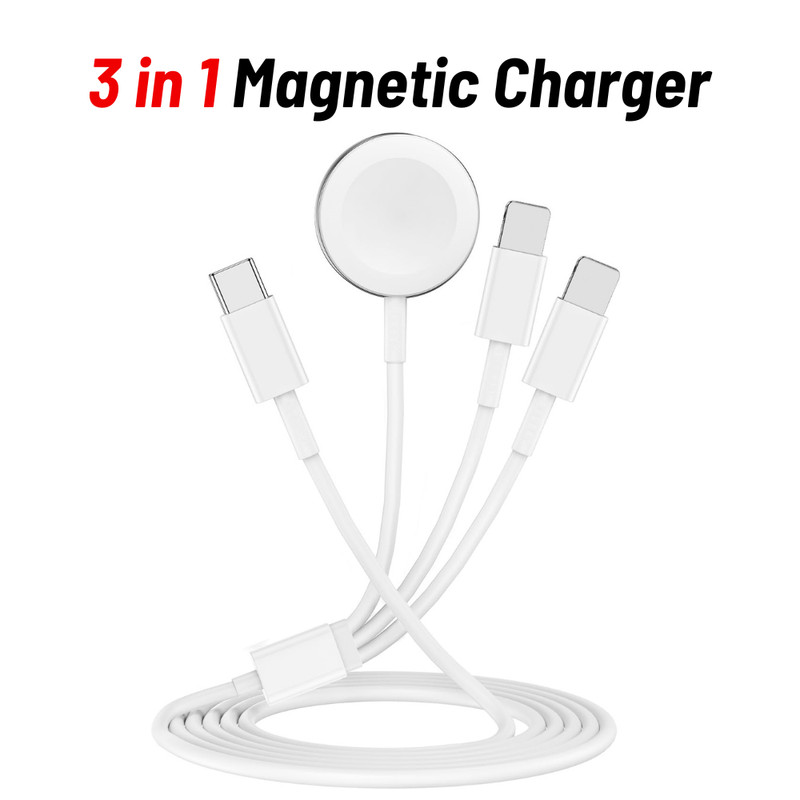 Magnetic Cable USB C Plug Fast Charger For Apple Watch 8/7/6/5/4/3/2/1/SE iPhone