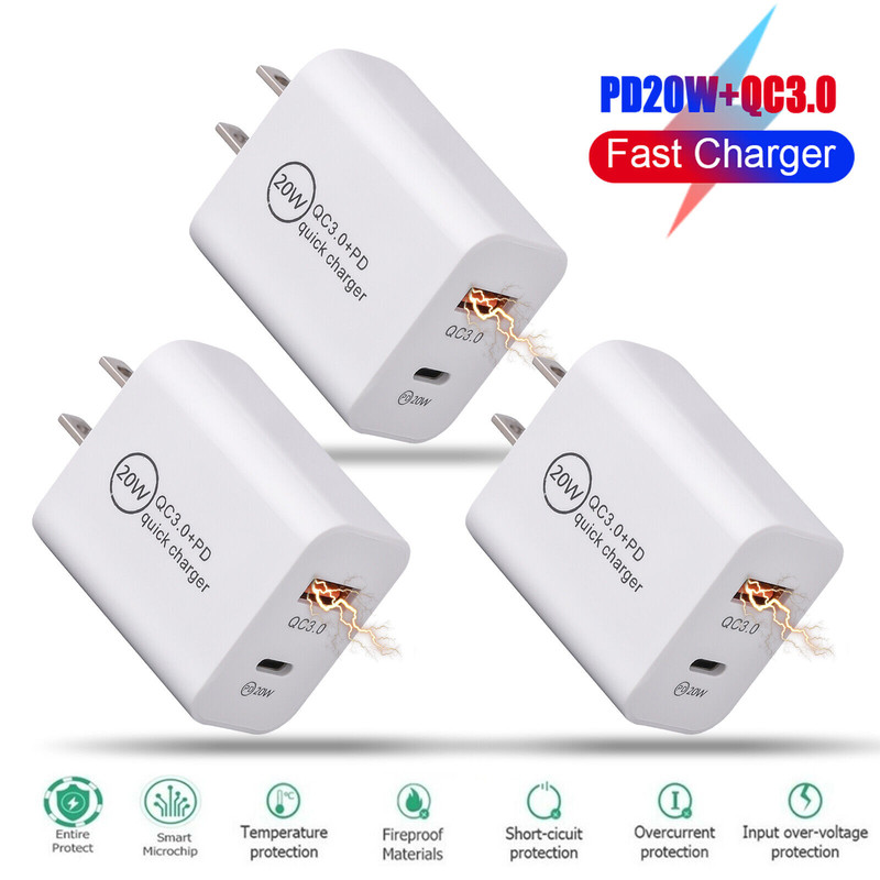 20W USB C Fast Charger PD USB C Cord Type C Power Adapter For iPhone 15 iPad Pro