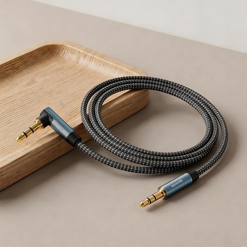 Durable 3.5mm Male to Male Right Angle AUX Cable - Tangle-Free & Flexible gallery