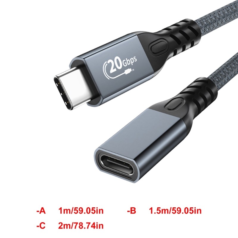 Aluminum Alloy USB3.2 Type C Extension Cord For Fast Charging 4K Video Output gallery