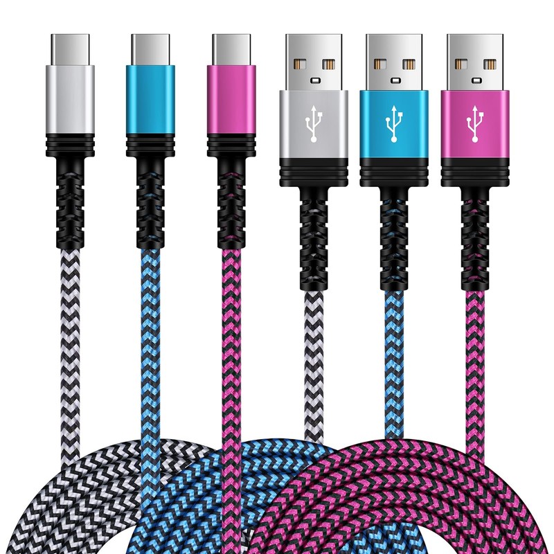USB C Charger Cable 6FT/3Pack for iPhone 17 6FT, 6FT White,Blue,Rose Red