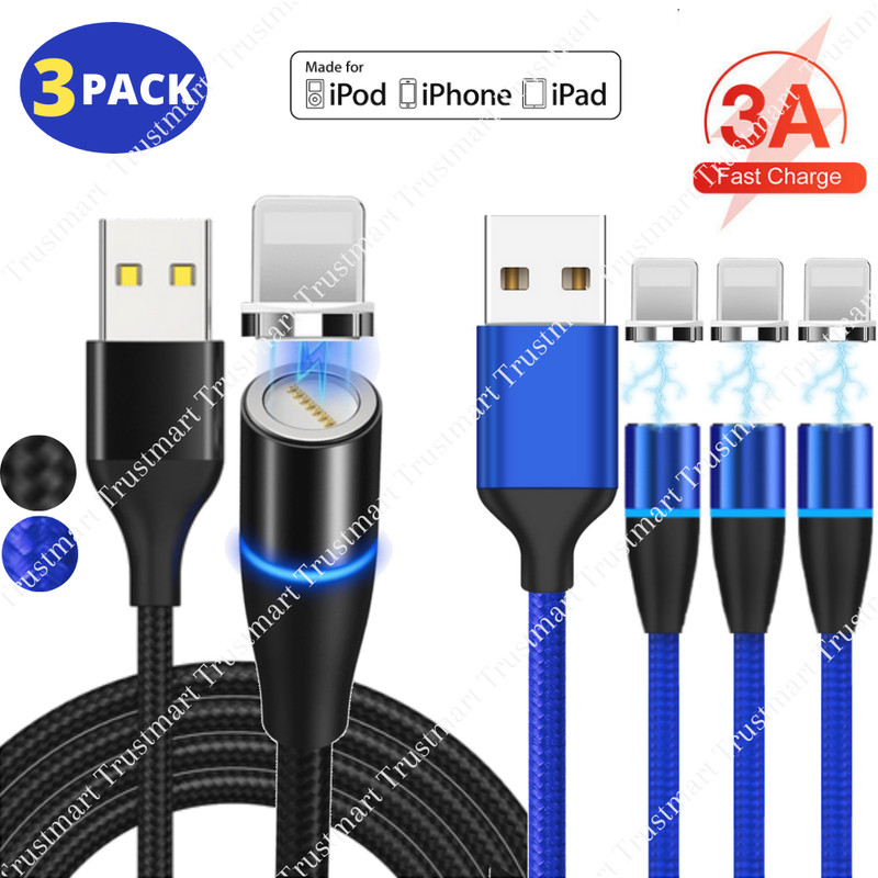 3Pack 3A Magnetic USB Cable 3Ft 6Ft Fast Charger For iPhone 14 13 12 11 8 6 Plus