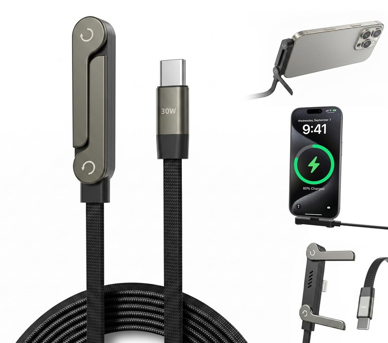 USB C to Lightning 2 in 1 Invisible Holder Charger Cable MFi Certified 30W PD