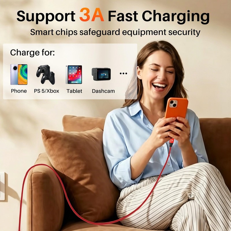 USB C Cable 3ft Braided Type C Data Sync Fast Charging 10Gbps Red gallery