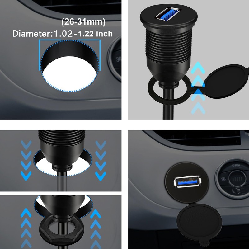 Single Port USB 3.0 Male to Female AUX Car Mount Flush Cable Waterproof Exten... gallery