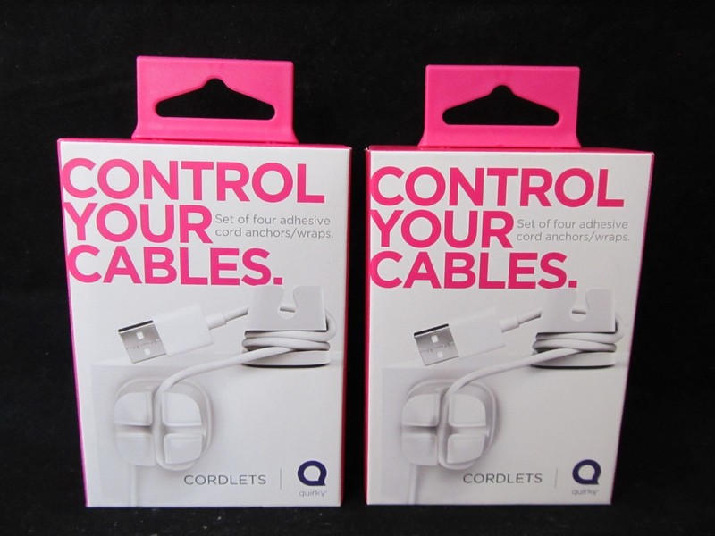 2 x CORDLETS WHITE (4pk) Cord Cable Wire organizer desktop wraps QUIRKY computer