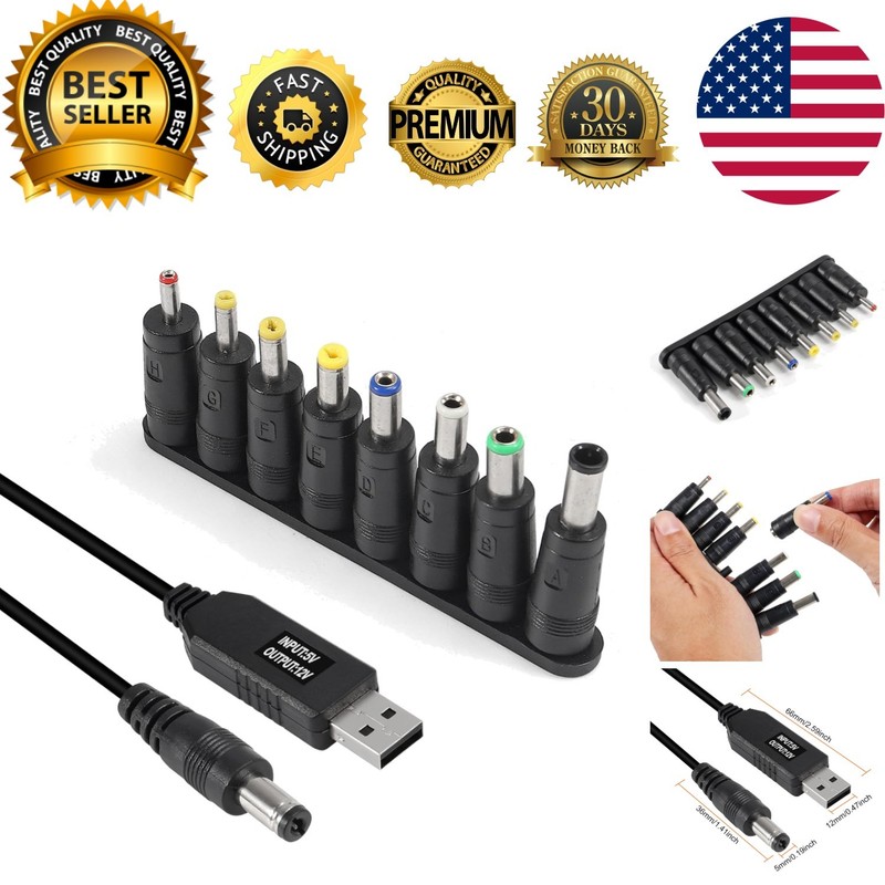 Luxury USB to DC Power Cable – 5V to 12V Boost with 8 Interchangeable Plugs