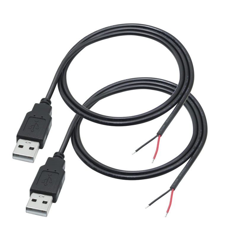 2 PCS 3 FT USB A Male 2-Pin Bare Wire Pigtail Open End Power Cable 5V/3A