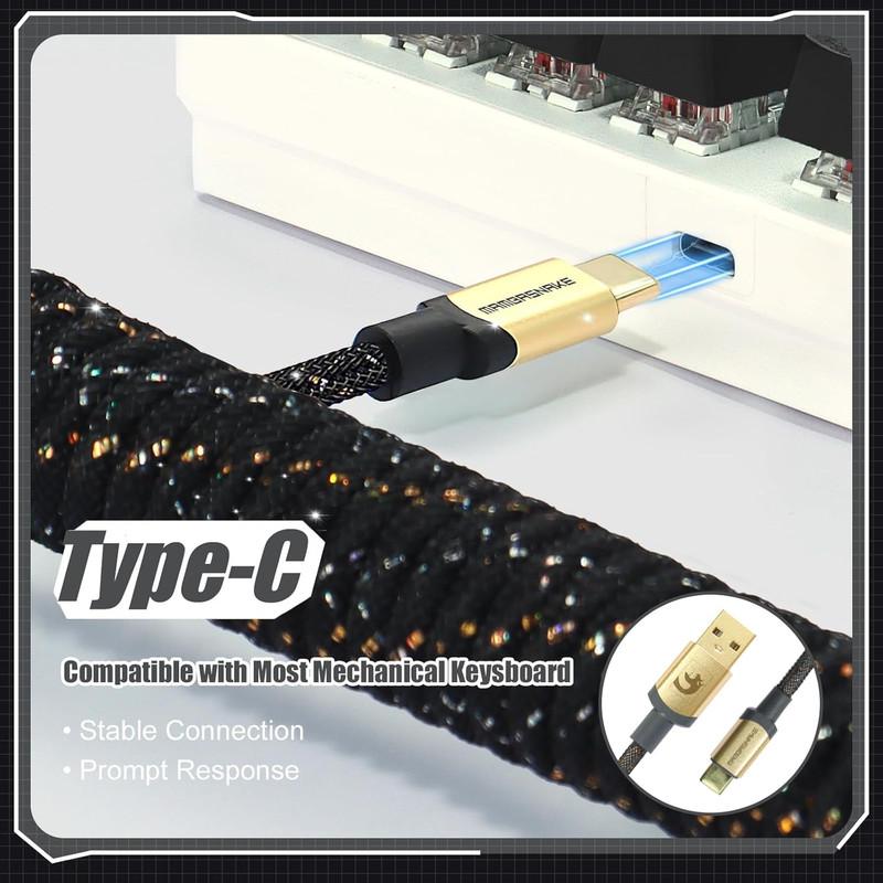 C03 Custom Braided Coiled USB C to A Keyboard Cable Black Extendable Spiral gallery