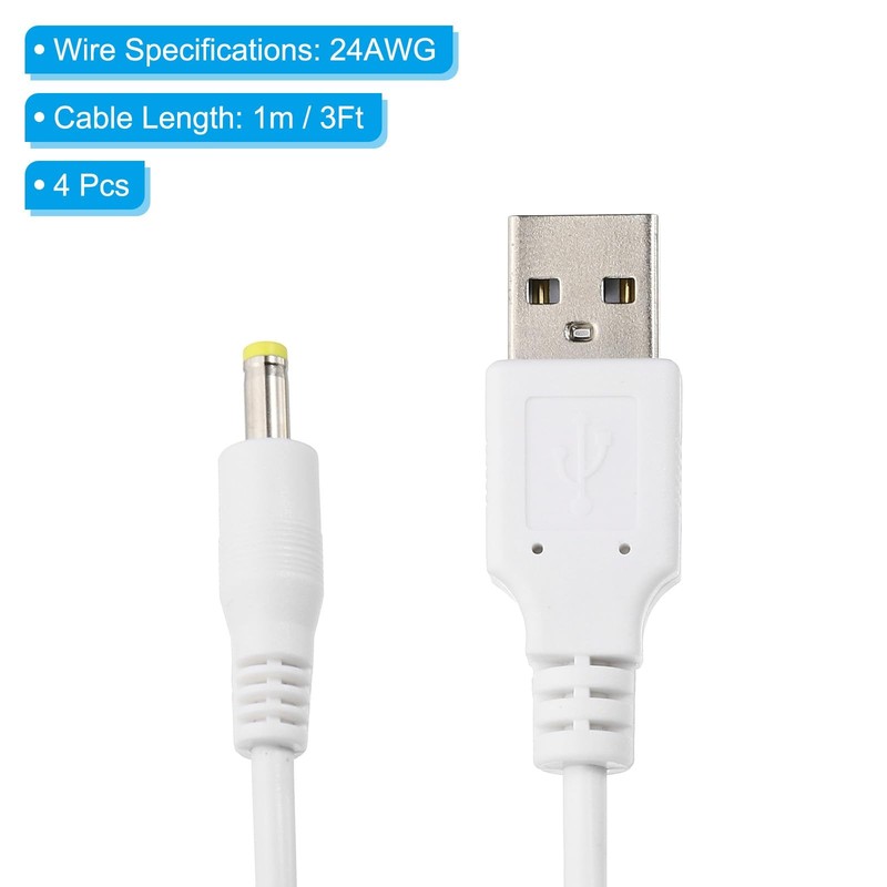 3Ft USB 2.0 a Male to DC 4.0x1.7mm Barrel Jack Power Cable, 4 Pcs 24AWG Wire ... gallery