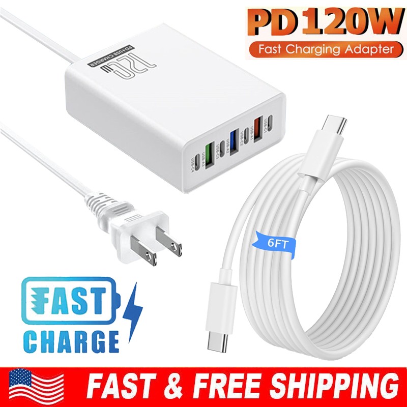120W Multi-Port Charging Station USB-C Fast Charger For iPhone Samsung Google gallery