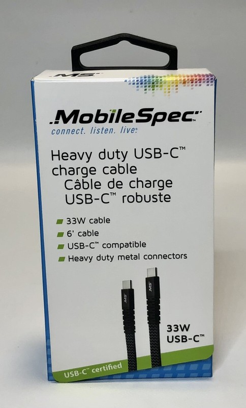 MobileSpec MBS06350 6 ft. 33W Heavy Duty USB-C Charge Cable NEW