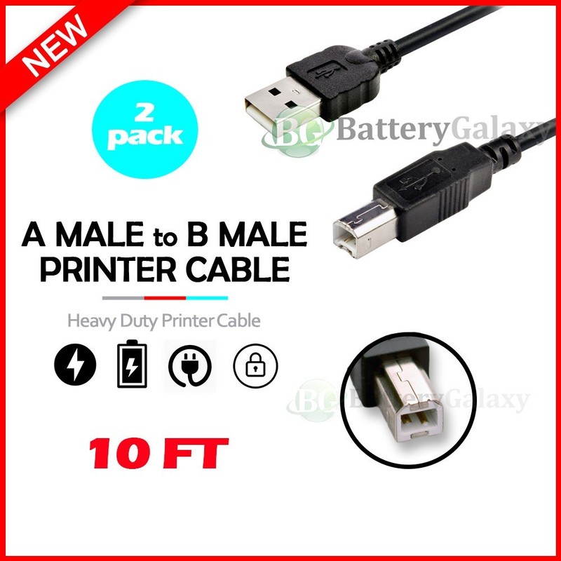 2 Pack 6FT 6FEET USB 2.0 A TO B HIGH SPEED PRINTER SCANNER CABLE CORD Black