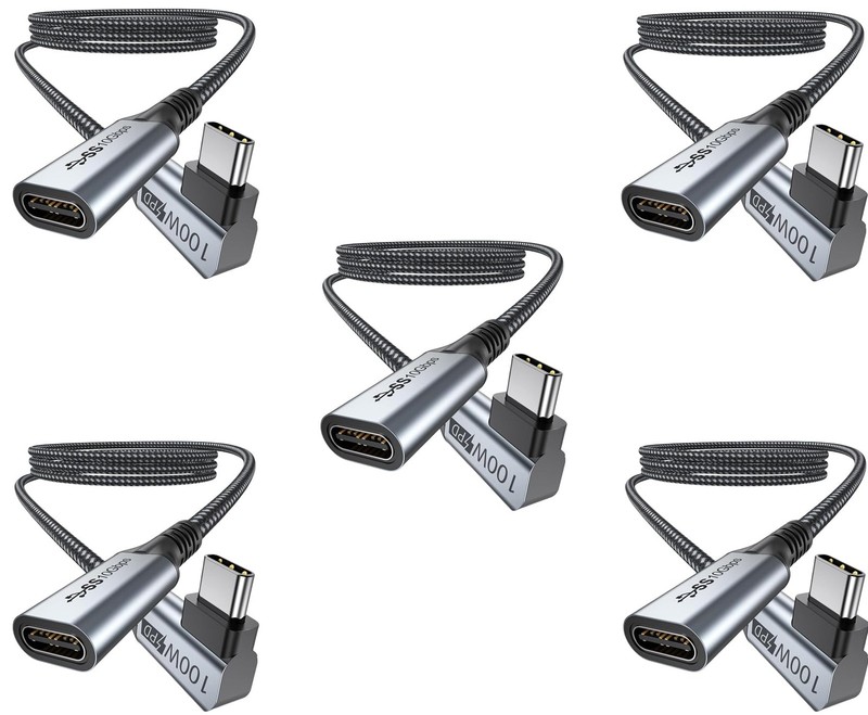 5 PCS USB C Extension Cable 3FT 3.2 Gen2 10Gbps Right Angle 100W 4K Video
