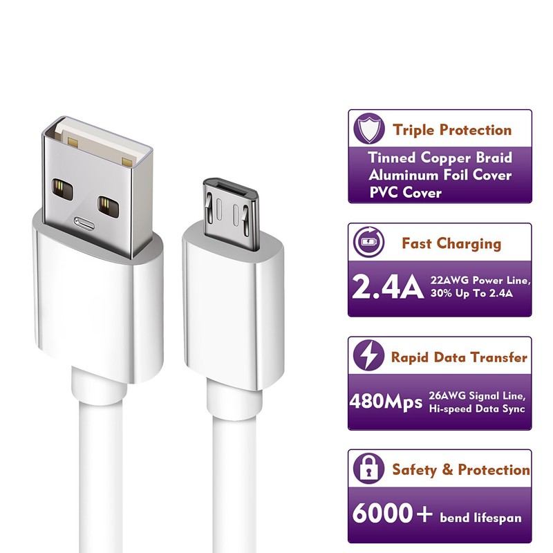 3/6ft Micro USB Fast Charging Cable Cord For Samsung Android Phone Charger