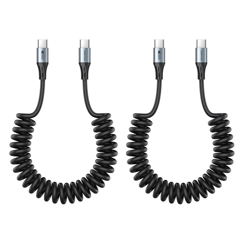 Coiled USB C to USB C Cable 2-Pack,For Car,60W Fast Charging,5Ft | Coiled USB C
