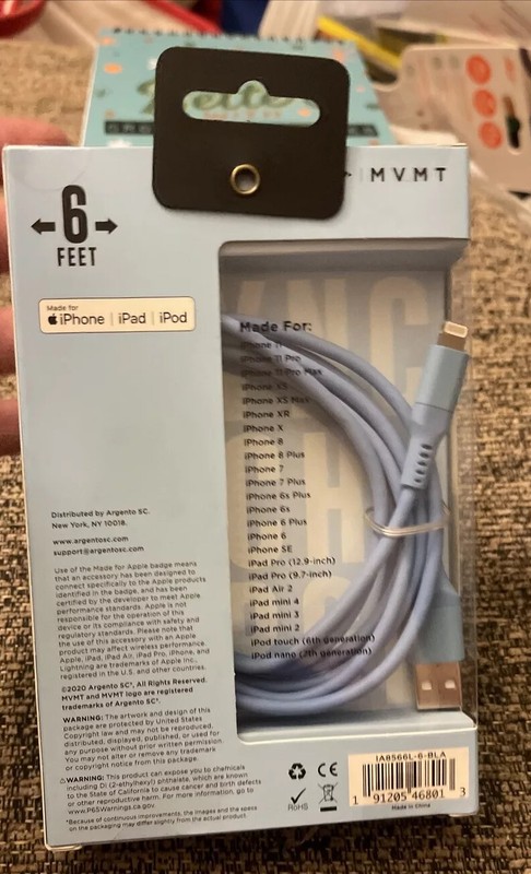 MVMT Sky Blue Sync & Charge Cable. New In Packaging. USB To Lighting Cord gallery