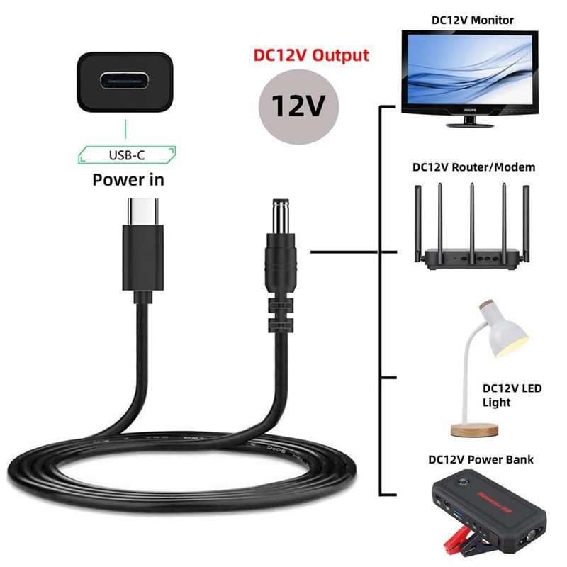 USB 3.1 Type-C USB-C Male Input to DC 12V 5.5x2.1mm Output Plug Power Cable P... gallery